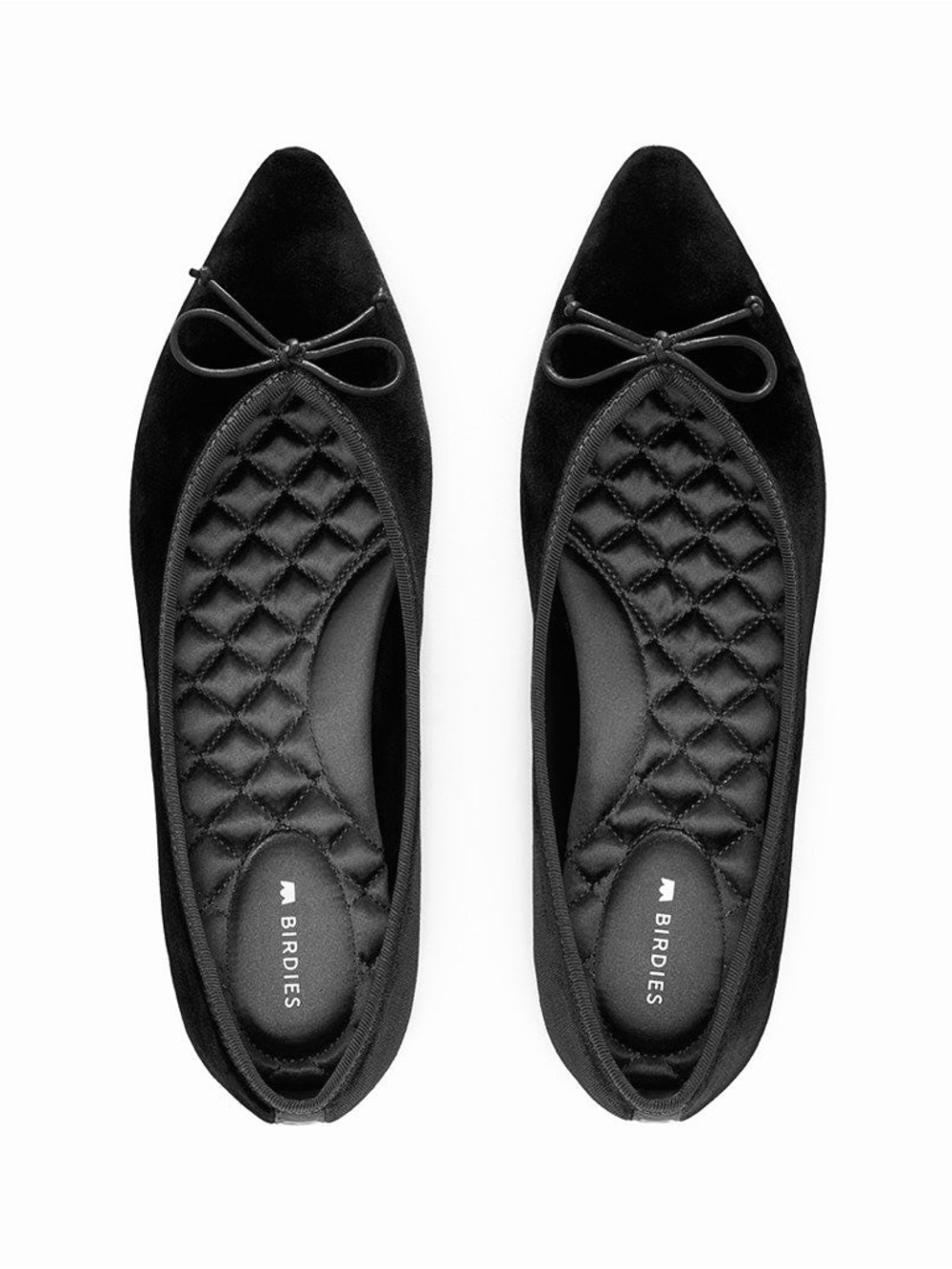 Birdies - Goldfinch Black Quilted Pointed-Toe Ballet Flats